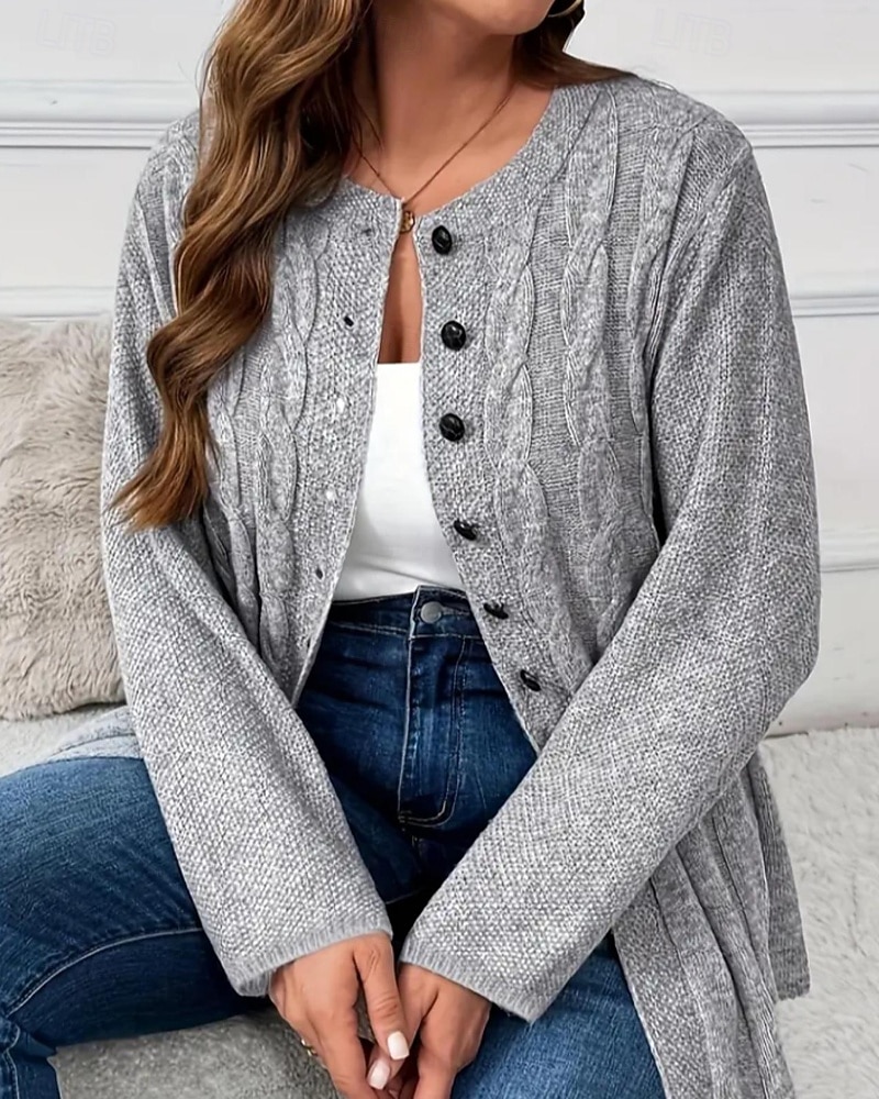Жен. Вязаная ткань Кардиган Уличный стиль На каждый день Сплошной цвет Вырез под горло Пуговицы Трикотаж Длинный рукав Обычные топы Вязать Повседневные На выход выходные Серый Осень Зима 2025 - $43.99 –P4