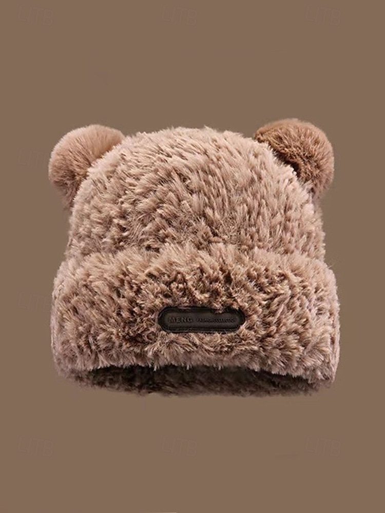 Damska świąteczna czapka nausznik z futerkiem w kształcie misia, wielofunkcyjne, przytulne, zimowe nakrycie głowy z pomponami, stylowy i ciepły dodatek świąteczny 2026 - $9.99 –P3