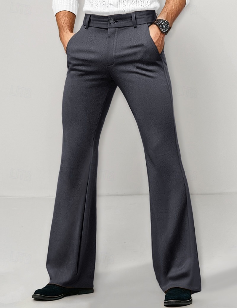 Herr Kostymbyxor Flared byxor Bell Botten Långbyxor Ficka Slät Komfort Andningsfunktion Fullängd Utomhus Dagligen Utekväll Mode Ledigt Svart Vit Microelastisk 2026 - $29.99 –P8