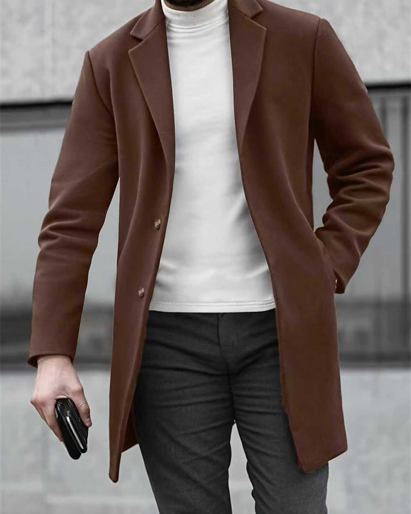Herre Ytterfrakk Trenchcoat Lang trenchcoat Feriereise Daglig Høst Vinter Polyester Vindtett Yttertøy Klær Mote Klassisk عادي Lomme Knaphul Enkeltkneppet 2026 - $36.99 –P1