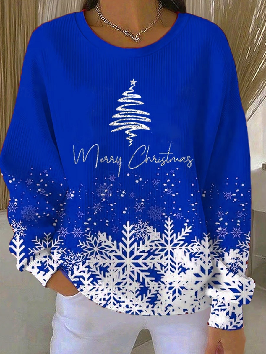 Christmas Women's Pullover Graphic  Warm Classic Casual Long Sleeve Crew Neck Regular Tops Home Street Dailywear Print Red Blue Purple Green Fall Winter 2026 - $35.99 –P3