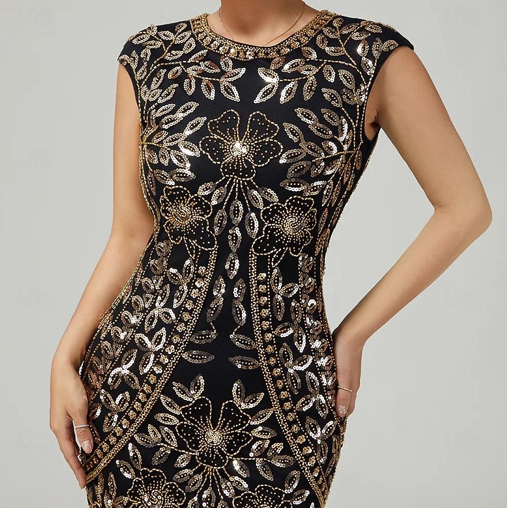 Roaring 20s 1920s Knee Length Flapper Dress Cap Sleeves The Great Gatsby Sequins Fringe Scoop Neck Fancy Dress Women's Christmas Carnival speakeasy Masquerade Retro Theme Party Adults' Dress 2026 - $56.99 –P4
