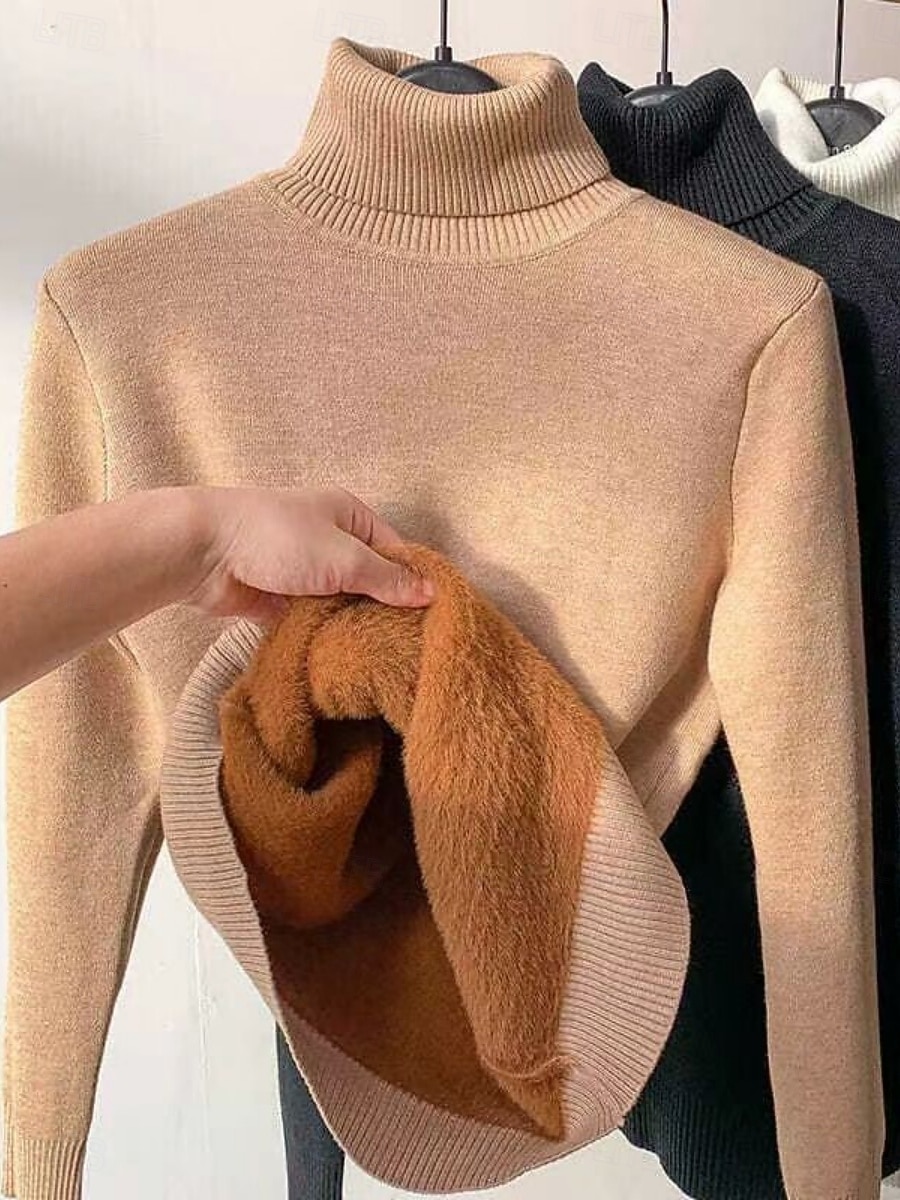 Dames Thermisch ondergoed Casual Comfortabel Heldere kleur Huis Dagelijks Lange mouw Coltrui Zwart Wit Geel Kameel Khaki Lente Herfst Winter Normale pasvorm 2026 - $32.99 –P1
