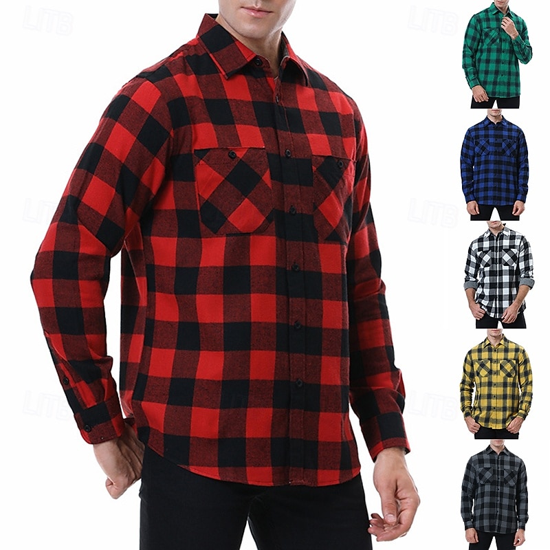 Miesten Paita Rento paita Flanellipaita Button Up paita Päällyspaita Ruudullinen Kausaliteetti Päivittäin Laivaston sininen Pitkähihainen Kauluskäänne 봄 & Syksy Vaatetus 2026 - $29.99 –P1