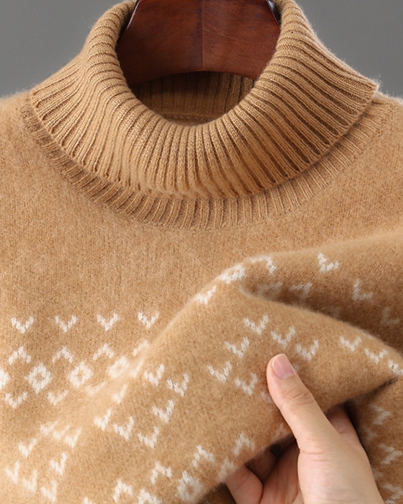 Herren Weihnachtspullover Wollpullover Pullover Kaschmir Strickpullover Gerippt Stricken Normale Oberteile Gestrickt Geometrisch Rollkragen Mode Basic Urlaub Alltagskleidung Bekleidung Herbst Winter 2025 - $165.99 –P3