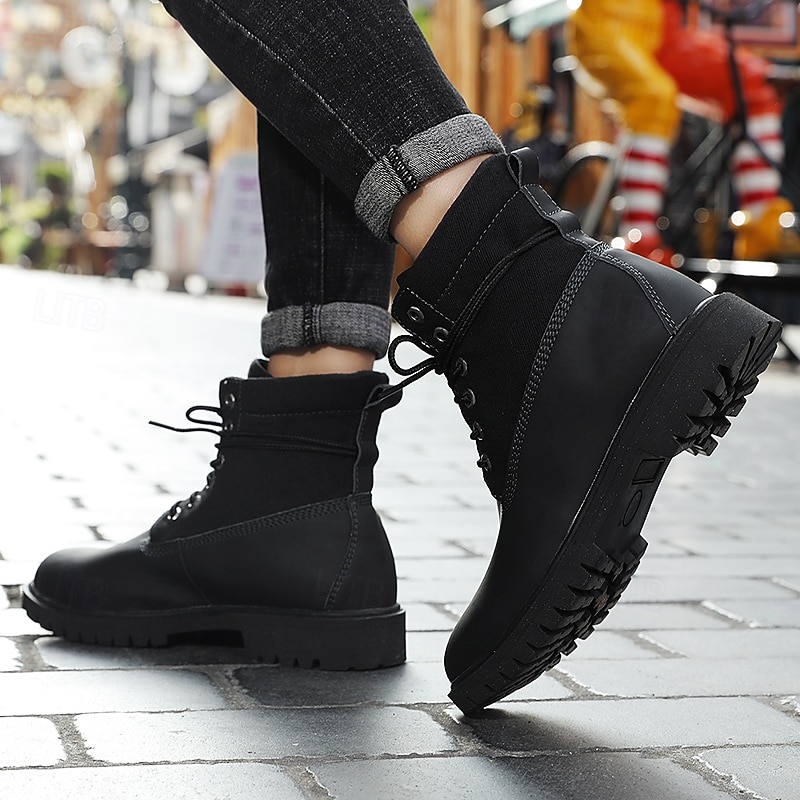 Yellow Faux Leather Men's Work Boots with Lace-Up Design – Durable and Stylish Footwear for Outdoor Activities and Work Environments 2025 - $59.99 –P11