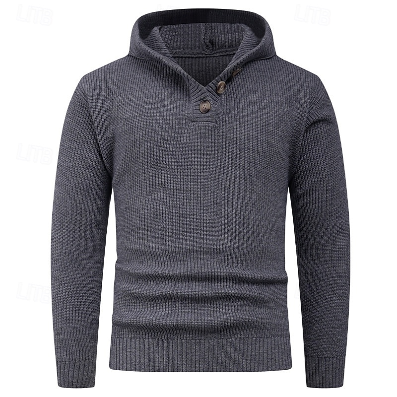 Herren Pullover Strickpullover Gerippt Stricken Normale Oberteile Knöpfe Gestrickt Einfach Mit Kapuze Mode Basic Urlaub Alltagskleidung Bekleidung Herbst Winter Schwarz Hellgrau S M L 2026 - QAR 185.61 –P1