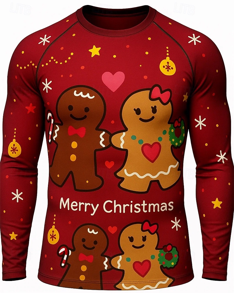 Weihnachten Herren Lauf-T-Shirt Fitnessshirt Trainingsshirt 3D-Druck Langarm Oberteil Straße Lässig Herbst Grafik Schweißableitend Atmungsaktiv sportlich Sportbekleidung Sportkleidung Rote 2025 - $22.99 –P1