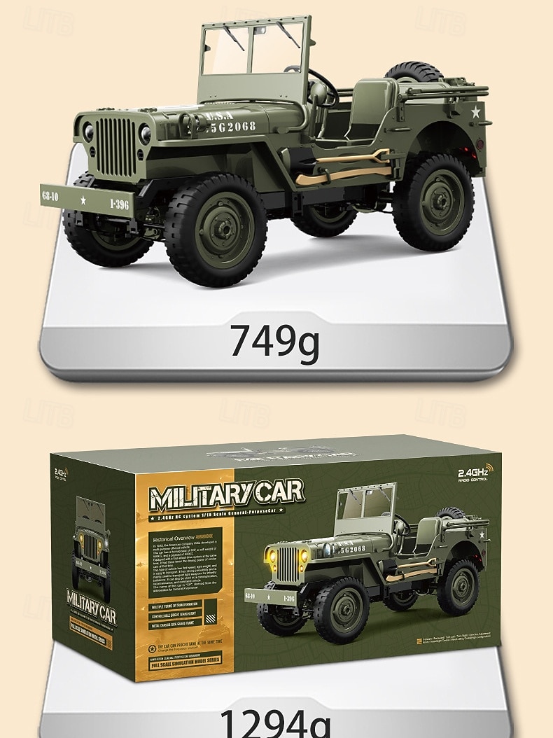 רכב צבאי RC לאסף - ג'יפ וויליס צבאי בסגנון שלט רחוק - דגם מפורט לחובבים וילדים מתנה לחג המולד 2026 - $118.99 –P14