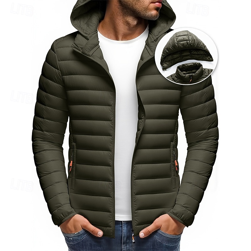 Voor heren Winterjas Pufferjas Gewatteerde jas Zak Polyester Vakantie Alledaagse kleding Afspraakje Normaal Modieus Casual Comfortabel Thermisch Warm Winter Effen / effen kleur Zwart Wit Geel Rood 2026 - $49.99 –P10