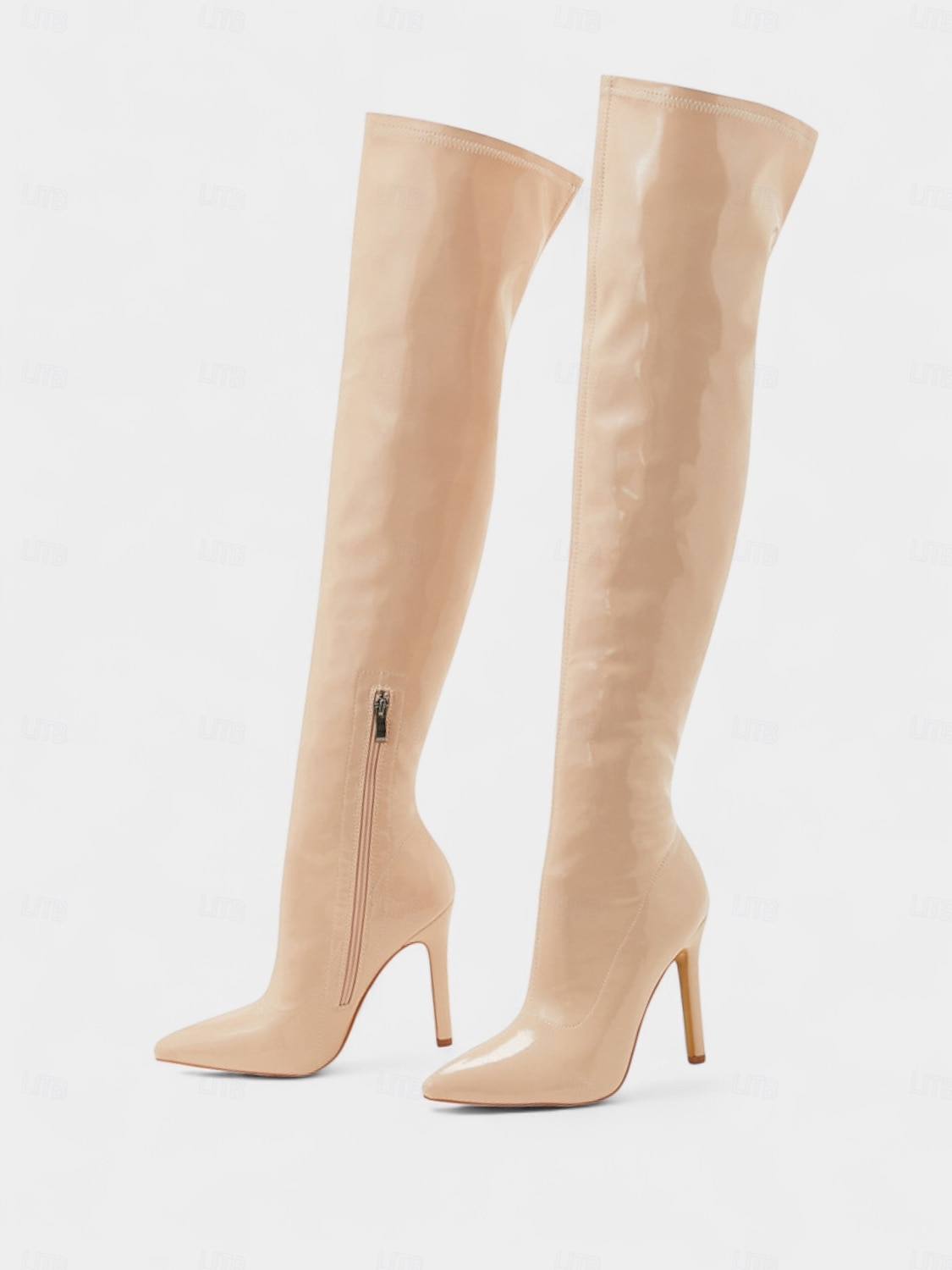 Women's Red Glossy Patent Faux Leather Thigh-High Boots with Stiletto Heel and Zipper Detail, Bold and Sexy Style, Perfect for Night Out, Christmas and Fashion-Forward Events 2026 - $64.99 –P5