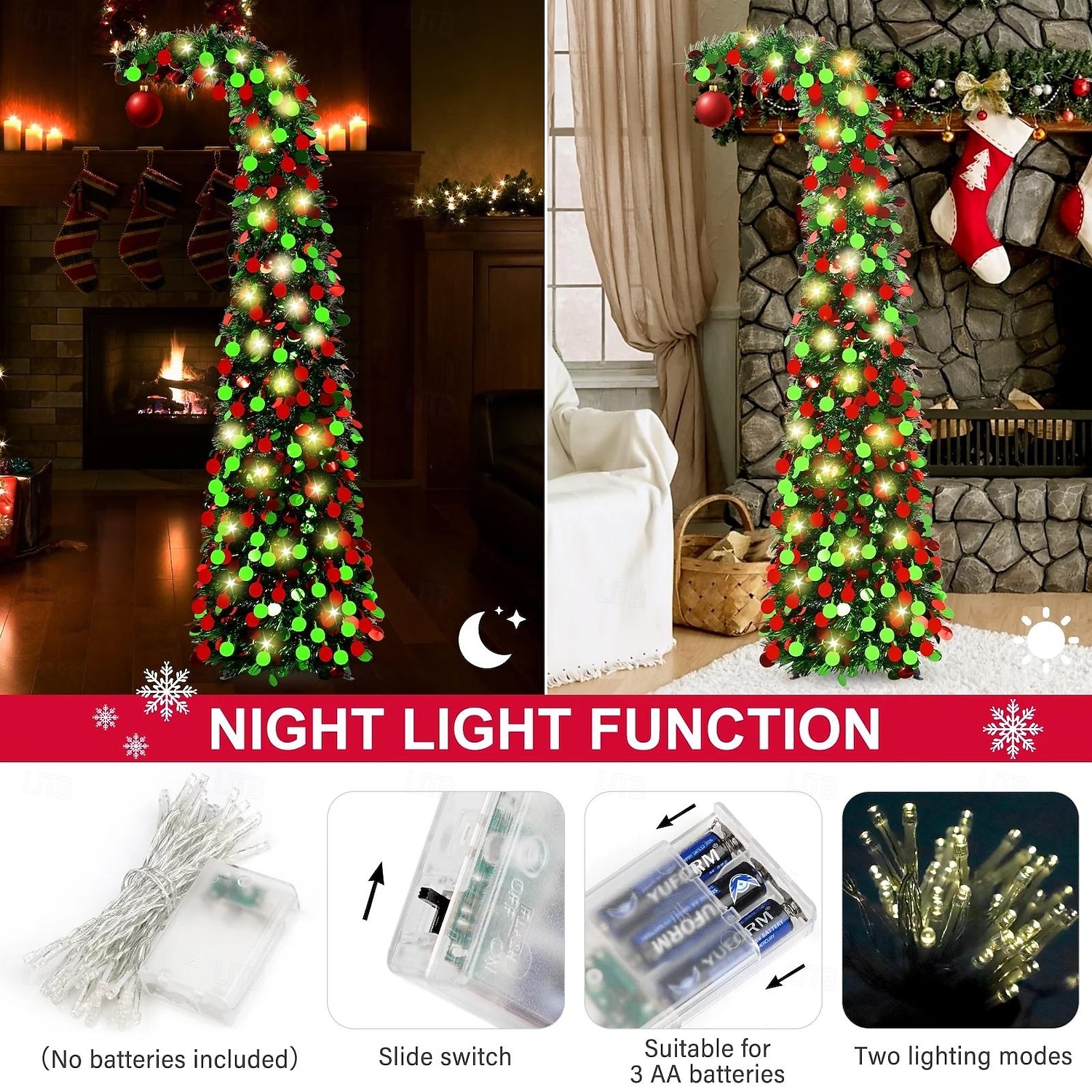 Christmas crooked neck red and green decorative circular Christmas tree 5M50Leds warm light string indoor apartment living room porch holiday decorative light 5FT 2025 - CAD $40.99 –P8