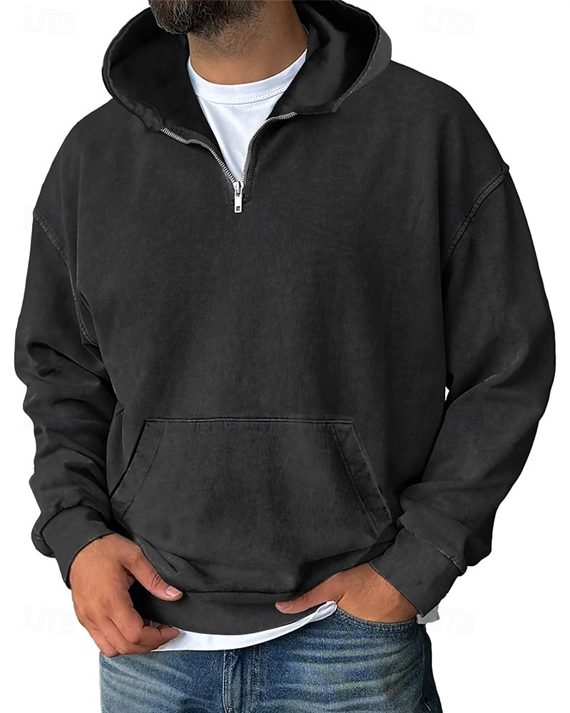 Homme Sweat à capuche Sweat à capuche quart zippé Noir Vin Vert Véronèse Bleu Violet À capuche Uni Avec Poches Sport & Loisir Quotidien Fête Polyester Streetwear Basique Occasionnel Printemps Automne de 2025 ? $26.99 –P3