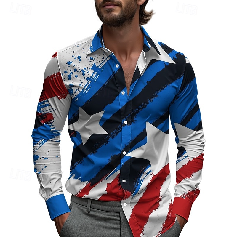 Hombre 4 de julio, 250 aniversario de Estados Unidos Bandera estadounidense Camisa Camisa casual Camisa de playa Manga Larga Casual Cómodo Vacaciones Calle Hawaiano Primavera Otoño Diseño Estampado 2026 - $27.99 –P4