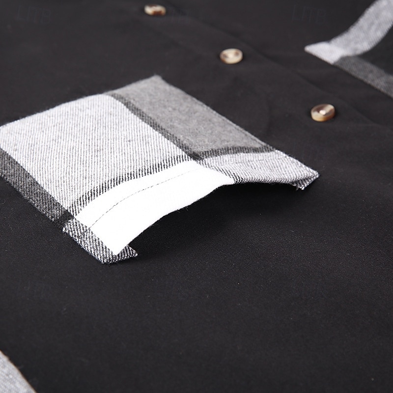 Bărbați Shacket Jachetă cămașă Jachete Iarnă Plisat Vacanță Purtare Zilnică Negru Albastru celest Manșon Lung Rever Toamnă Iarnă Îmbrăcăminte Buzunar frontal 2025 - $23.99 –P5