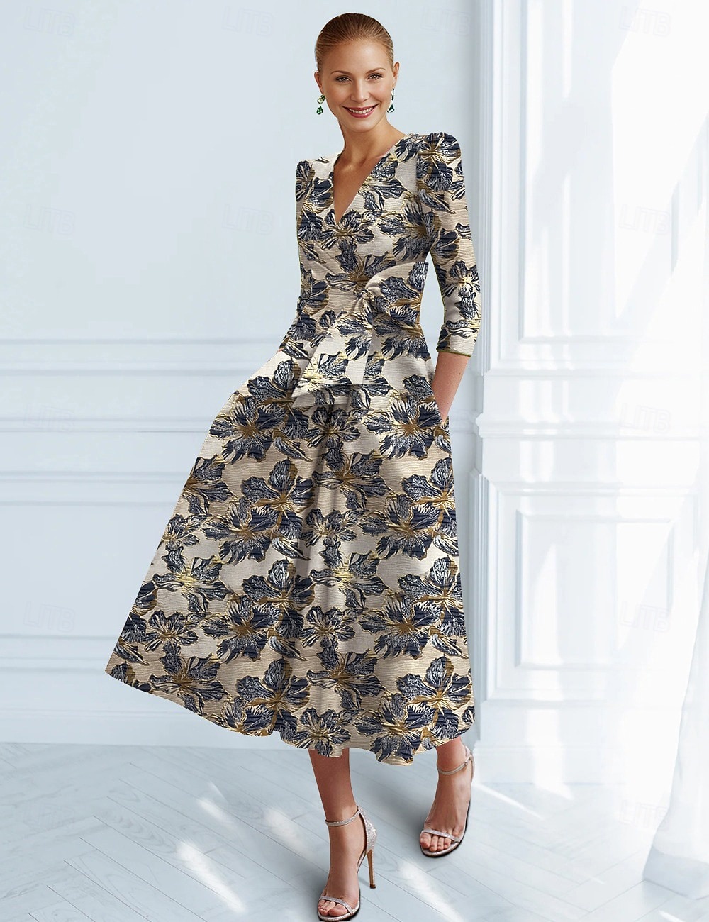 A-Linie Knöchellänge Cocktailkleider Partykleider Elegant Vintage Kurzarm V Ausschnitt Hochzeit Formell Jacquard mit Schleife(n) Tasche 2026 - $175.99 –P6