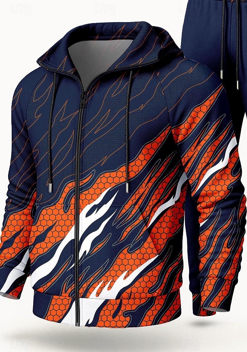 رجالي هوديي بدلة رياضية بدلة رياضية من قطعتين رباط إحزم هندسي أطقم ملابس رياضية الخريف الشتاء برتقالي مهنة الخارج السفر خفة الوزن موضة كم طويل رياضة ألبسة رياضية قابل للبسط عادي 2026 - $47.99 –P3