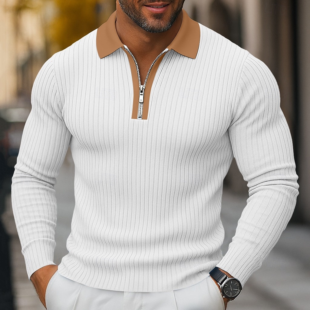 Per uomo Top a Maglia a Coste Polo da Golf Streetwear Casuale Bavero Manica Lunga Essenziale Moderno Semplice Cerniera Bottoni Primavera Autunno Tutte le stagioni Vestibilità regolare Bianco Blu del 2025 a $28.99 –P8