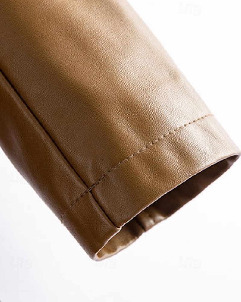 Dam Imitationsläderjacka Trenchcoat Håller värmen Bekväm knyt fram Ficka Knappar Mode Slät Semester Gata Utekväll Helgen Lång Nedvikt Normal Långärmad Ytterkläder Svart Vin Rubinrött Höst Vinter 2025 - $109.99 –P13