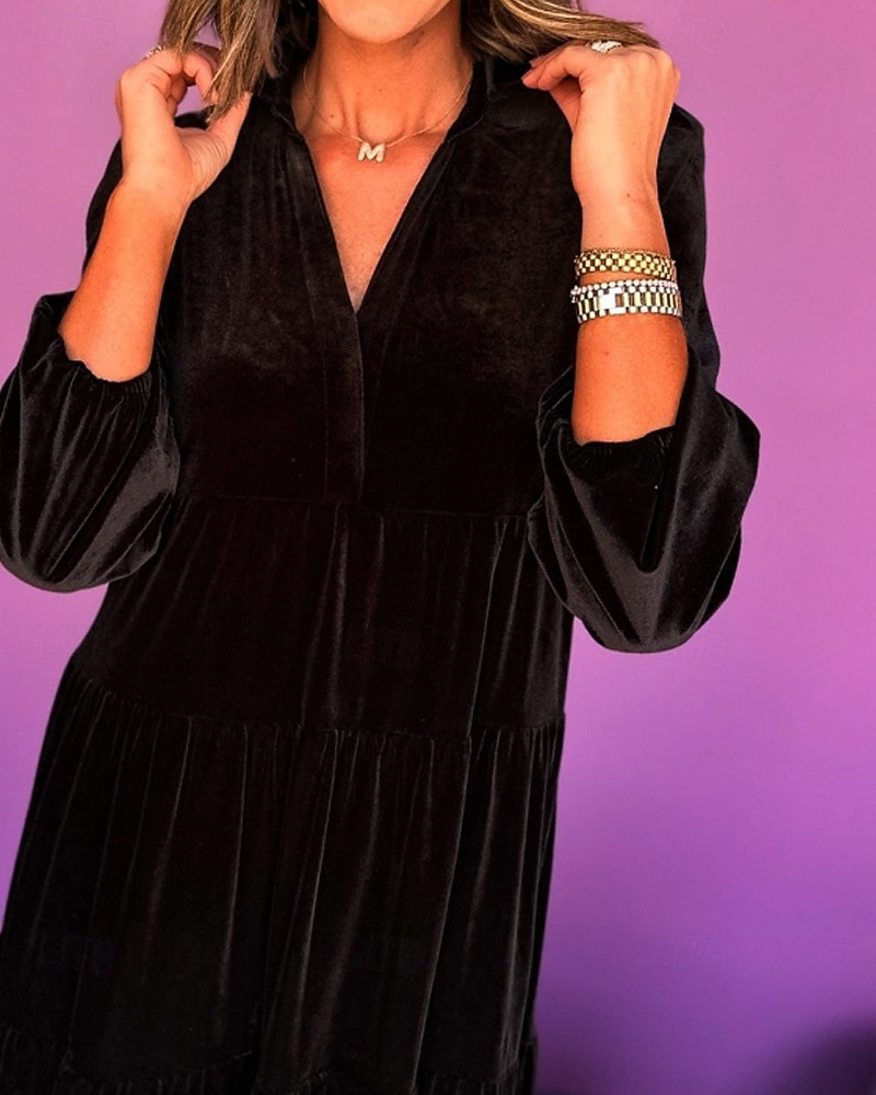 Femmes Robe Midi Robe en Velours Robe de Soirée Robe de Cocktail Élégant Mode Moderne Soirée Coupe régulière Uni manche longue Col de chemise Noir Jaune Vert foncé Bleu de minuit Automne Hiver de 2025 ? $41.99 –P9