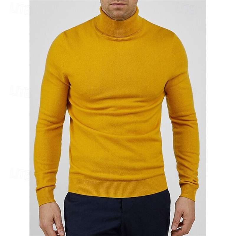 Herren Pullover Gerippt Stricken Normale Oberteile Gestrickt Schmale Passform Einfach Rollkragen Strickware Zeitgenössisch Lässig Alltagskleidung Bekleidung Frühling Herbst Winter Schwarz Gelb M L XL 2026 - $22.99 –P4