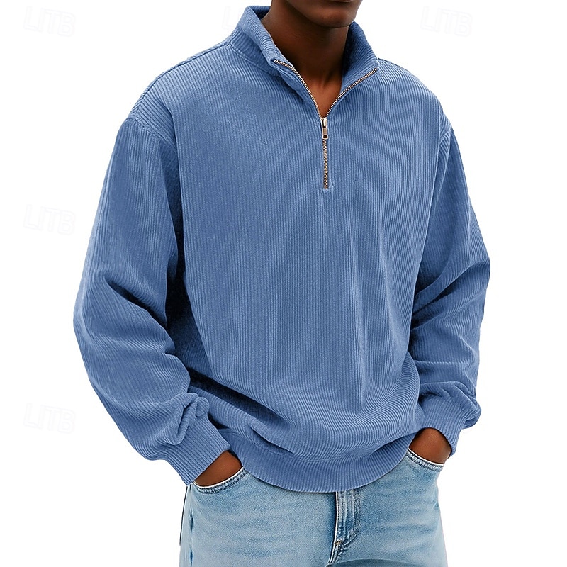 Voor heren Sweatshirt Corduroy Trui met capuchon Stoppen Sweatshirt met kwartrits Wit Opstaande boord Effen Vetoketju Met Textuur Casual Dagelijks Sport & Outdoor Streetwear Stoer Sportkleding Lente 2026 - $28.99 –P7