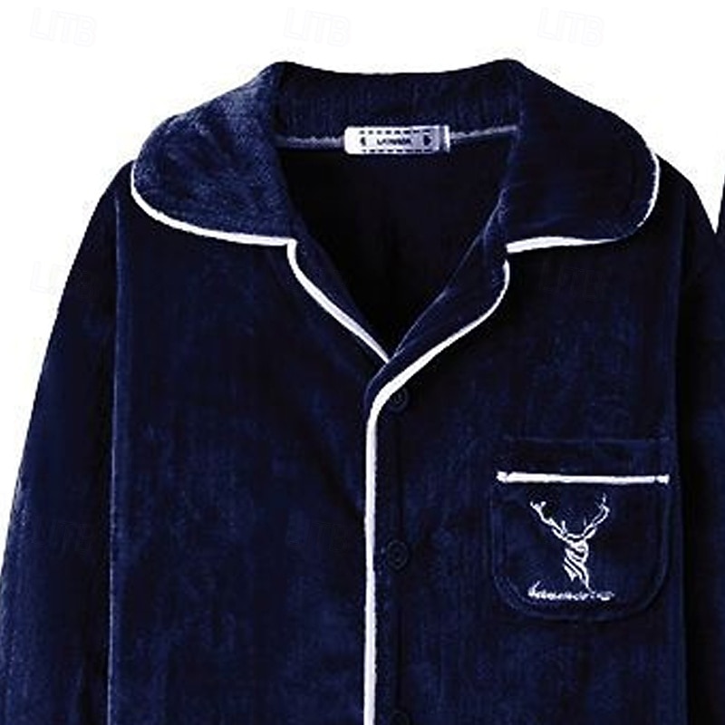 Homens Roupa de Dormir Conjunto de Pijama Top e calça de pijama 1conjunto Cada Moda à moda Clássico Casa Diário De Cama Sherpa Poliéster Térmico / Quente Conforto Macio Lapela Manga Longa Calça de 2026 por $38.99 –P3