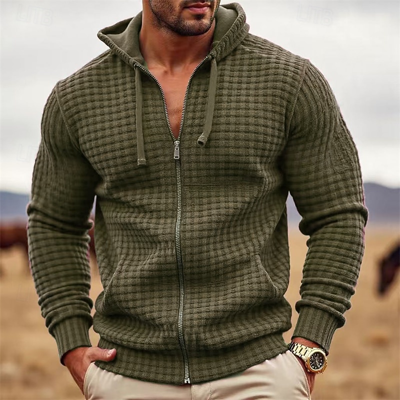 Per uomo Felpa con cappuccio Felpa con cappuccio a zip intera Nero Verde militare Marrone Caffè Con Cappuccio Semplice Jacquard Coulisse Con zip Tasca Sport & Outdoor Quotidiano Ferie Poliestere del 2025 a $33.99 –P4