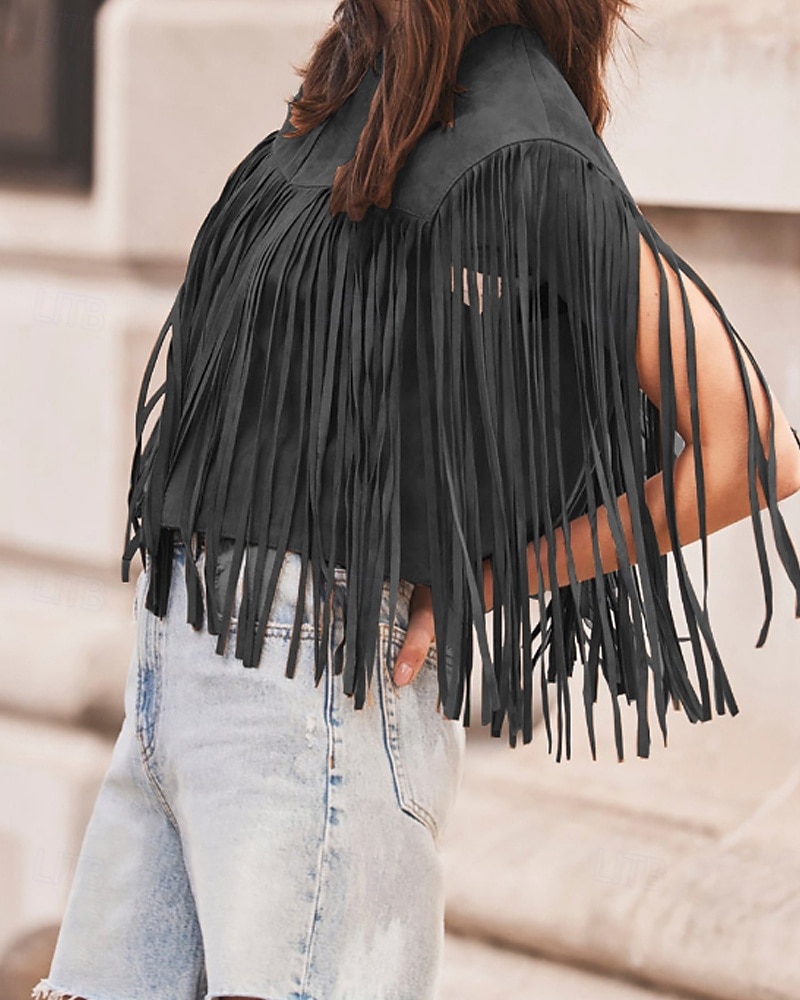 Damskie Bluzka Frędzel Równina Zachodni Bez rękawów W serek Zwykłe topy Święto Wyjściowe Czarny Jasnobrązowy Lato Wiosna 2026 - $32.99 –P2