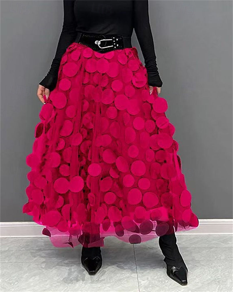 Damen Elegant Vintage Mode Midi Mittlere Taille Röcke Tupfen Einfach Patchwork Blume Geschichtet Unelastisch Täglich Straße Amethyst Aprikose Schwarz Rote Herbst 2026 - $43.99 –P8