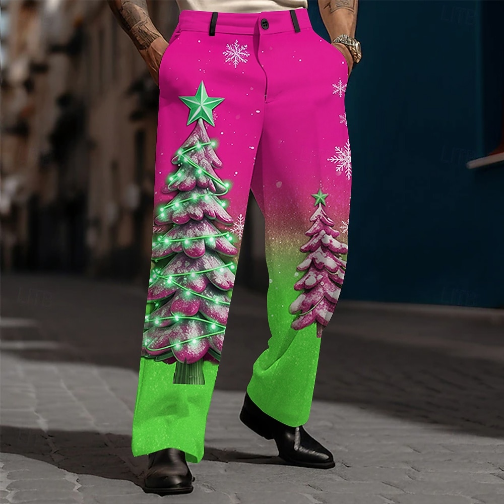 Christmas Men's Christmas Tree Christmas Light Trousers Dress Pants Suit Pants Mid Waist Fashion Casual Outdoor Holiday Relaxed Fit Flat Front Dress Pants with Side Pockets Fall Winter 3D Print Black 2026 - $32.99 –P3