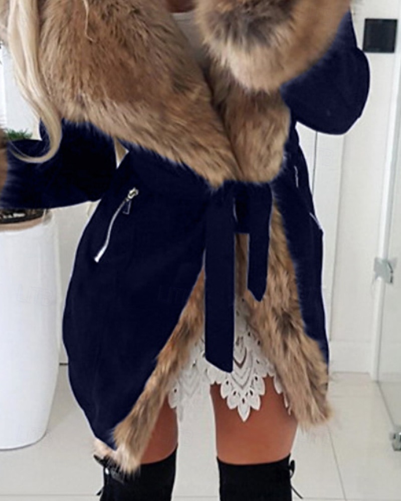 Femmes Manteau d'Hiver Manteau Manteau en Fausse Fourrure Chaud Confortable Patchwork Occasionnel Uni Extérieur Vacances Sortir Week-end Long Col Rabattu Mince manche longue Vêtements d'extérieur de 2025 ? $51.99 –P2