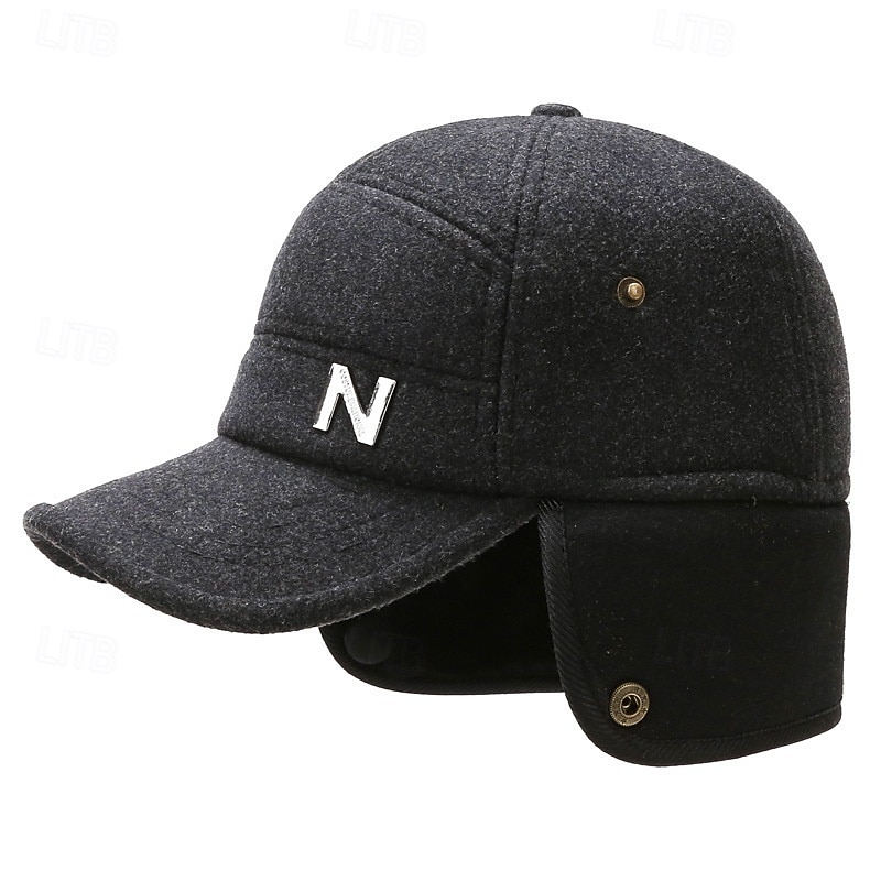 2026年 男性用 耳あて付き帽子 冬の帽子 ウィンターウォームキャップ 耳あて付き冬用野球帽 冬用野球帽 ブラック グレー ポリエステル ファッション 現代コンテンポラリー デイリーウェア デート 単色/無地 保温 防風  コレクション – $9.49 –P3