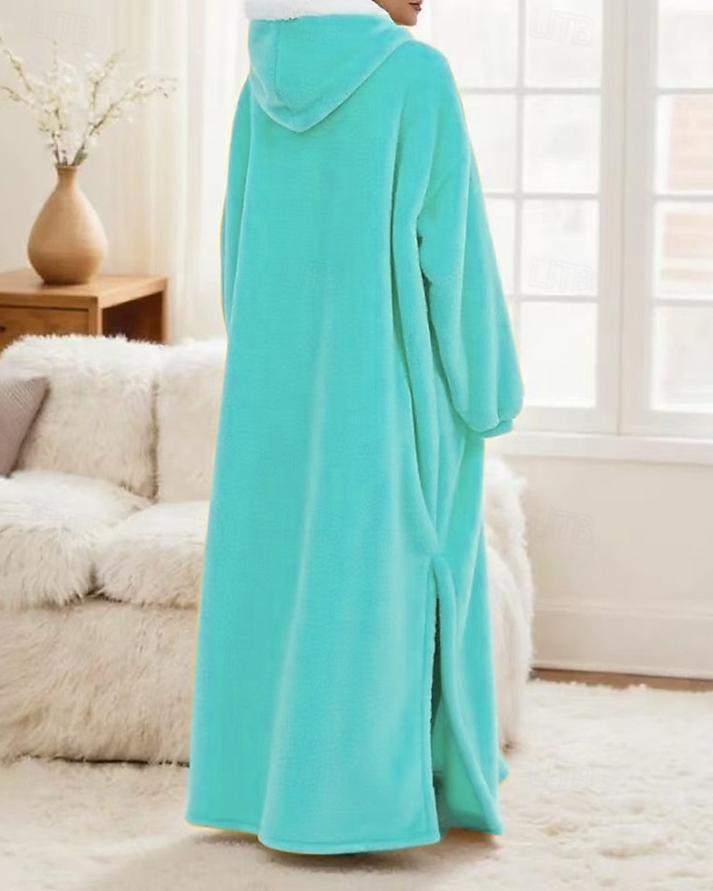 Damen Schlafanzug Freizeitkleidung Flanell Warm Mode Tragbarer Decken-Hoodie Einfarbig Tasche Heim Täglich Bett Langarm Kapuzenpullover Schwarz Marineblau Königsblau Grün Hellgrau Herbst Winter 2026 - $59.99 –P9