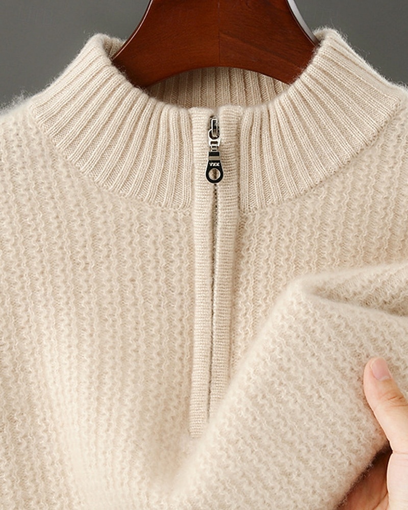 Hochwertiger Herrenpullover aus reiner Wolle und Kaschmir mit Viertelreißverschluss, klassischer Strickpullover, weich, warm und atmungsaktiv. 2026 - $173.99 –P4