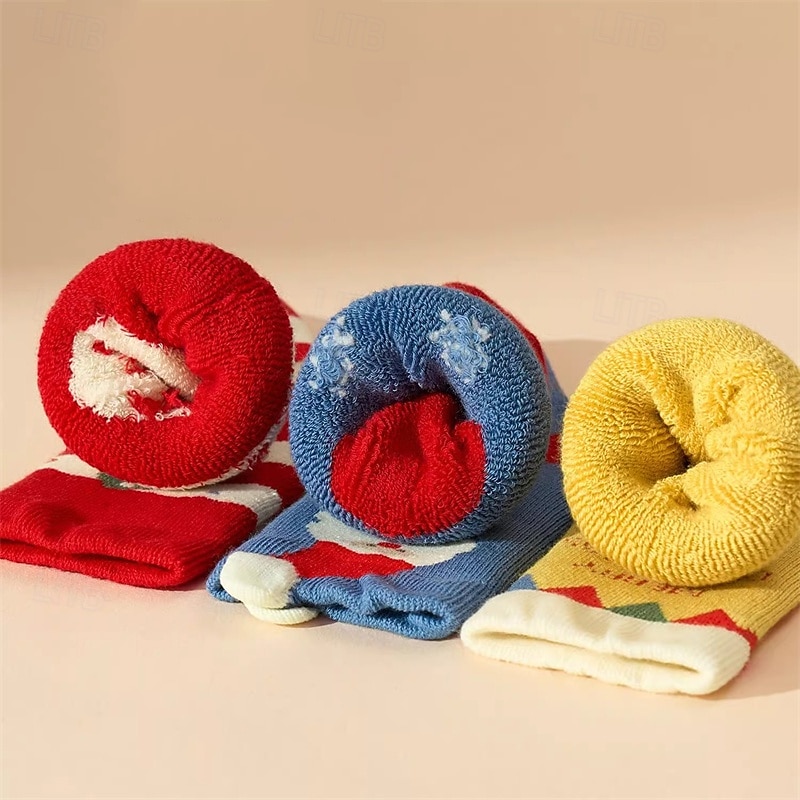 Barn Pojkar 3 Par Jul julklapp Strumpor Flerfärgad Julgran jultomten Mönster Höst Vinter Dagliga kläder 2025 - $4.49 –P7