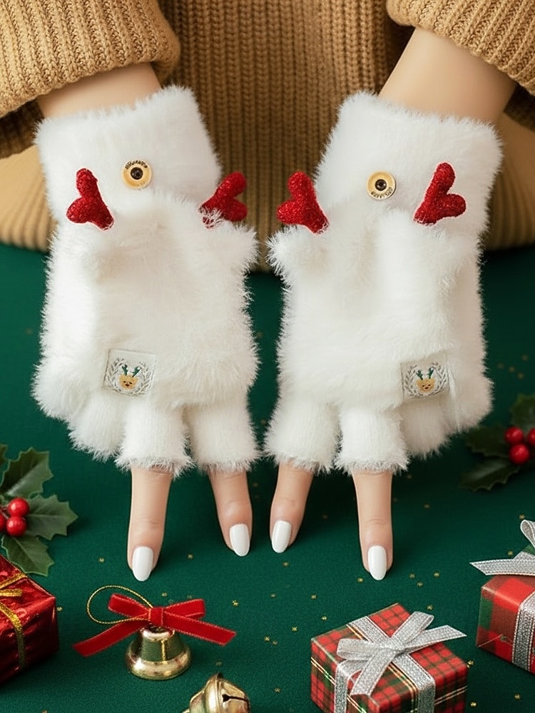 2026年 女性用クリスマスギフトの豪華な手袋、マルチカラー、ふわふわの柔らかい素材、トナカイの角のデザイン、毎日の通勤や休日のお祝いに最適  コレクション – $9.99 –P2