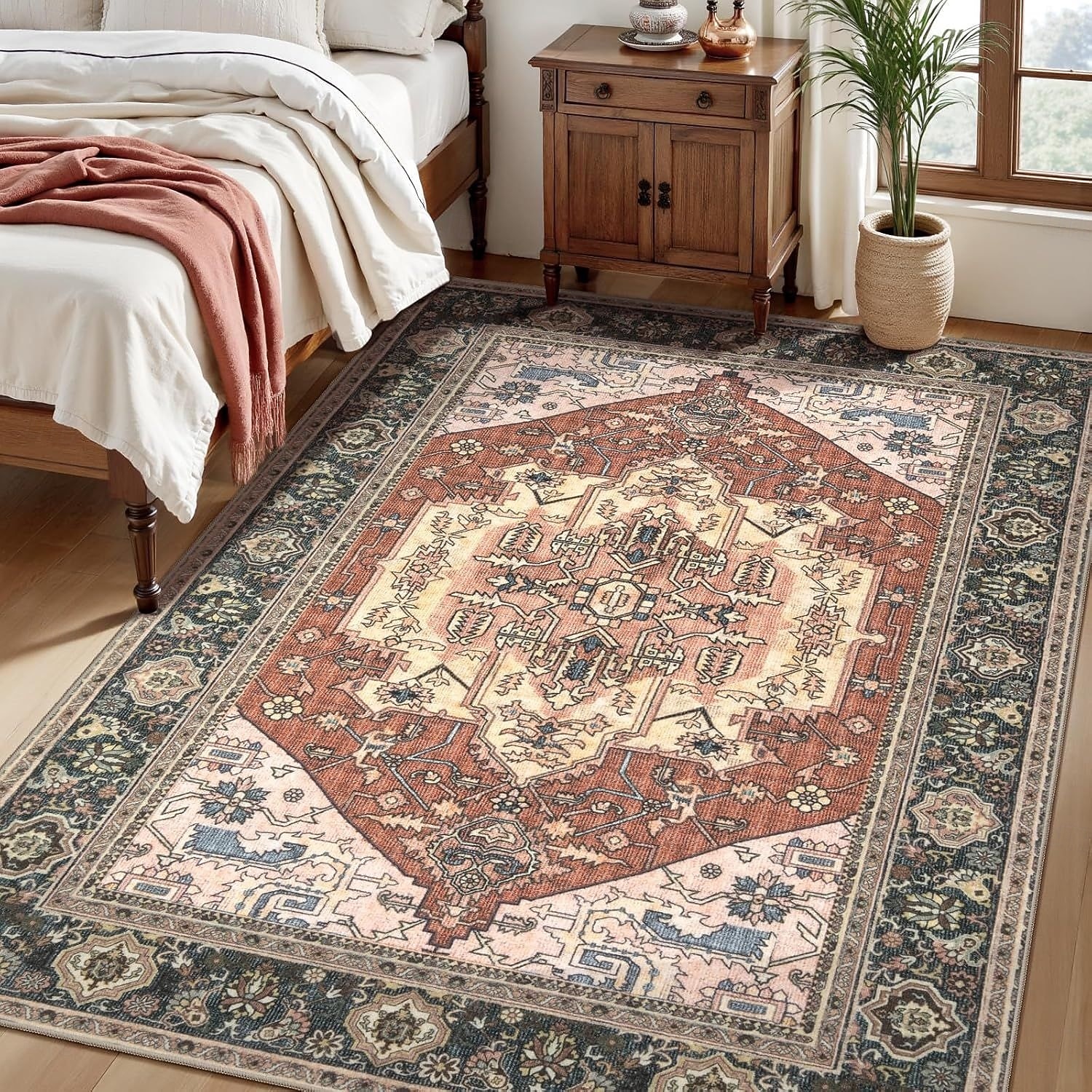 2026年 エリアラグ ヴィンテージペルシャスタイル リビングルームと寝室用 大きく耐久性のある汚れに強いフロアカーペット ソフト ノンスリップ ベッドサイドマット ホームデコ エスニックパターン クラシックデザイン  コレクション – $12.99 –P1