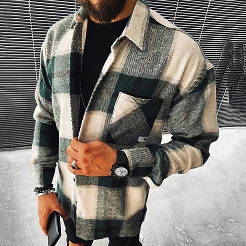 Herren Hemd Freizeithemd Flanellhemd Knopfhemd Orange Grün Kaki Langarm Karomuster Revers Urlaub Ferien Tasche Bekleidung Polyester Mode Lässig Bequem 2025 - $35.99 –P3