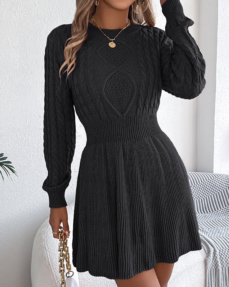 Per donna Mini Abito Abiti in tessuto di lino e policotone Abito in maglia Moderno Quotidiano Natale Uscire Vestibilità regolare Semplice Manica Lunga Girocollo Nero Vino Grigio Autunno Inverno del 2026 a $33.99 –P16