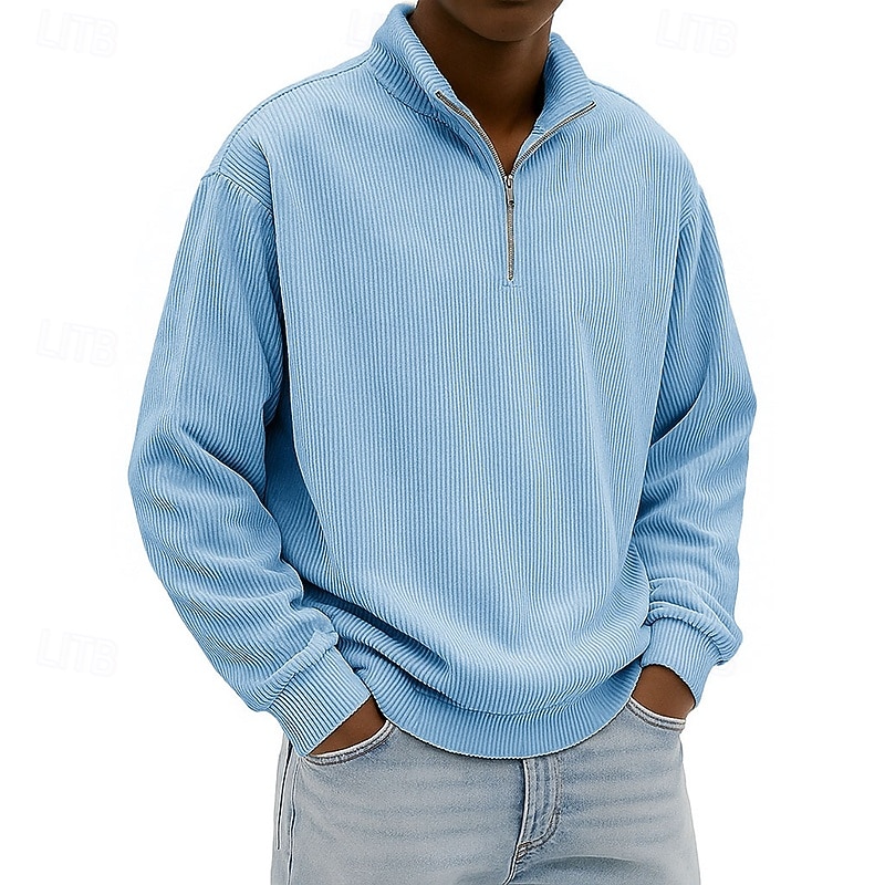 Voor heren Sweatshirt Corduroy Trui met capuchon Stoppen Sweatshirt met kwartrits Wit Opstaande boord Effen Vetoketju Met Textuur Casual Dagelijks Sport & Outdoor Streetwear Stoer Sportkleding Lente 2026 - $28.99 –P11