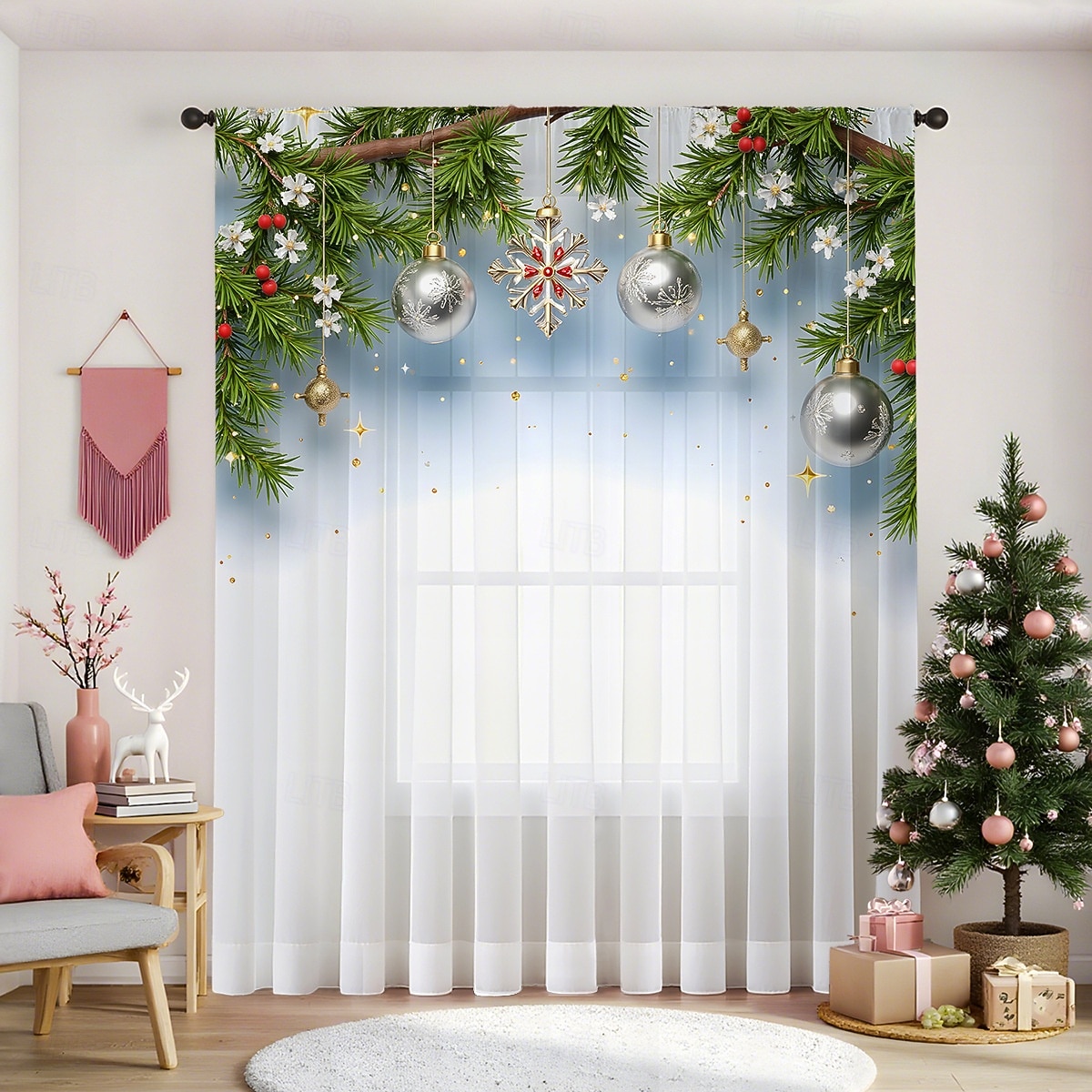 Рождественские прозрачные шторы серии 2025, 3D цифровая печать, оконные шторы для гостиной, спальни, праздничное украшение, декор для дома, элегантные праздничные шторные панели 2025 - $12.99 –P14