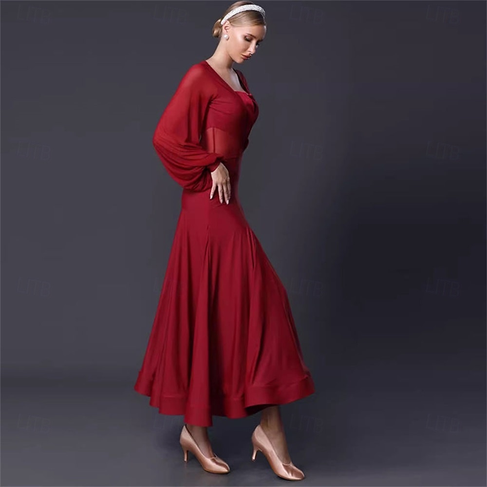 abito da ballo da sala da donna in chiffon nero a maniche lunghe, elegante abito da competizione per valzer, tango, foxtrot del 2026 a $327.09 –P5