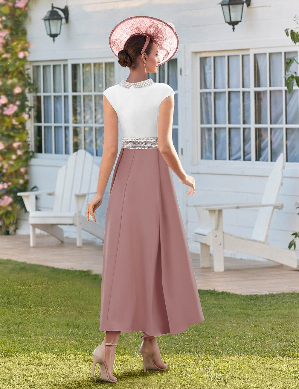 Abito Lunghezza alla caviglia Vestito da Festa Abito da Cocktail Abito da invitata a nozze Abito da cerimonia per signora Manica Corta Collo gioiello Elegante Vintage Formale Ospite di nozze Tessuto del 2026 a $183.99 –P2