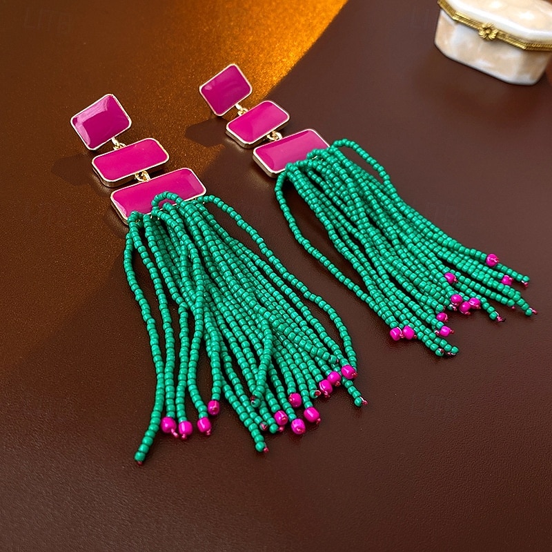 женские красные и зеленые серьги-кисточки из бисера — праздничные рождественские украшения, аксессуары для праздничных вечеринок и зимних нарядов 2026 - $11.99 –P3