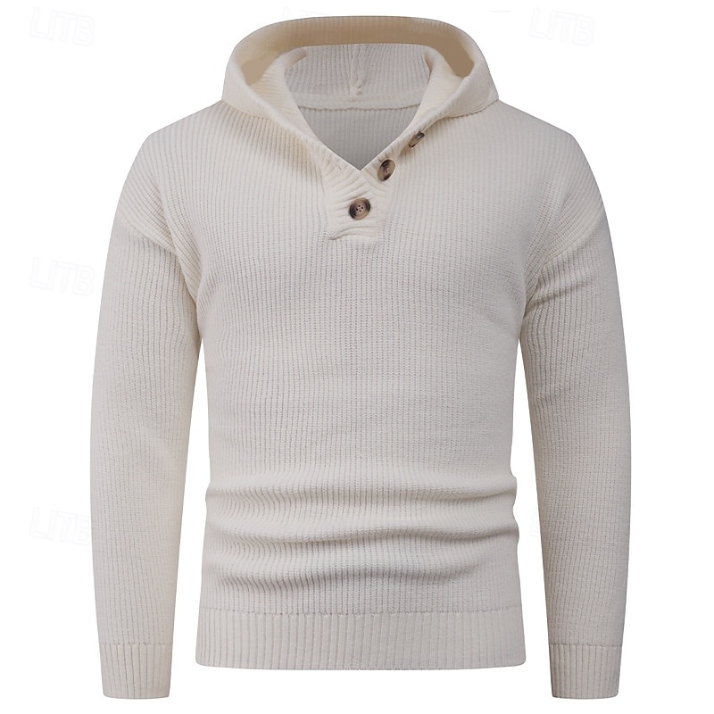 Herren Pullover Strickpullover Gerippt Stricken Normale Oberteile Knöpfe Gestrickt Einfach Mit Kapuze Mode Basic Urlaub Alltagskleidung Bekleidung Herbst Winter Schwarz Hellgrau S M L 2026 - QAR 185.61 –P4