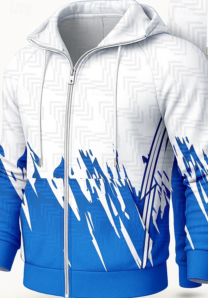 2026年 男性用 パーカー トラックスーツ 2ピーストラックスーツ ドローストリング ジッパーを閉める 幾何学模様 スーツウェア 秋 冬 ブルー ボウケーション 屋外 トラベル ライトウェイト ファッション 長袖 スポーツ アクティブウェア 伸縮性あり レギュラー  コレクション – $47.99 –P3