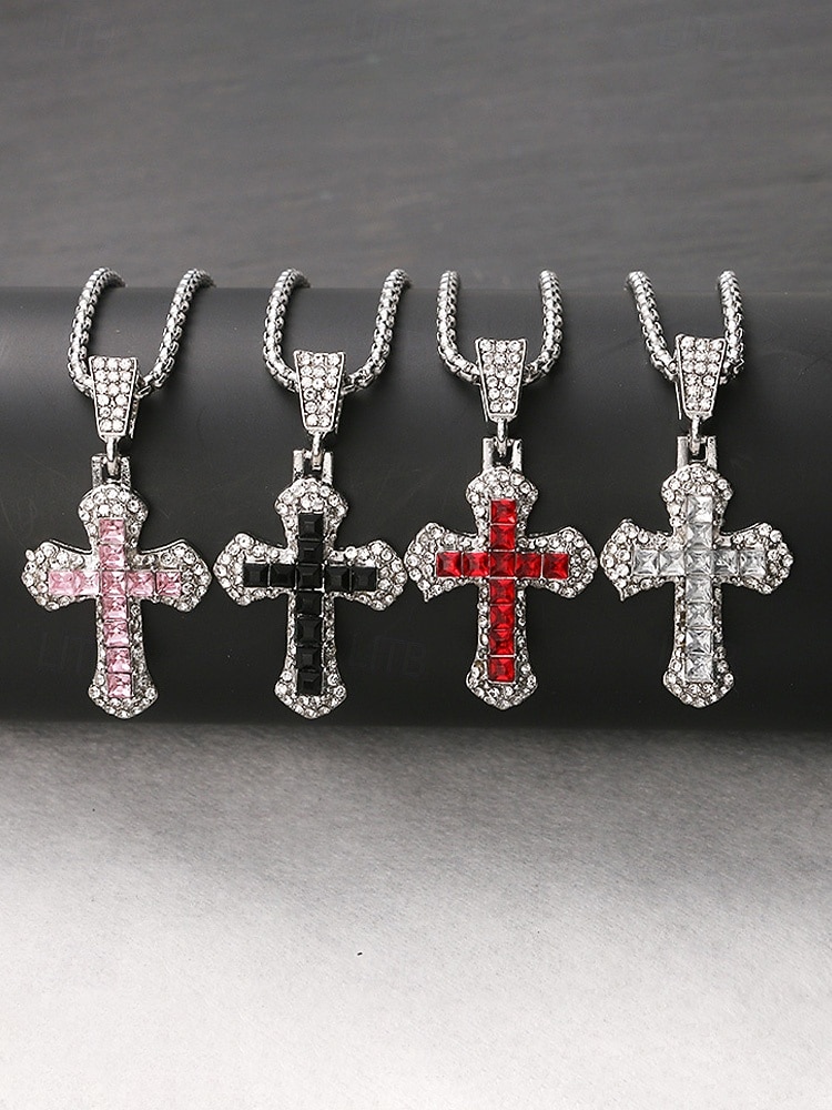 Мужское рождественское ожерелье-крест из сплава, разноцветное, с искрящимся кристаллом, стильный аксессуар для праздничных вечеринок и повседневной носки 2026 - $9.99 –P6