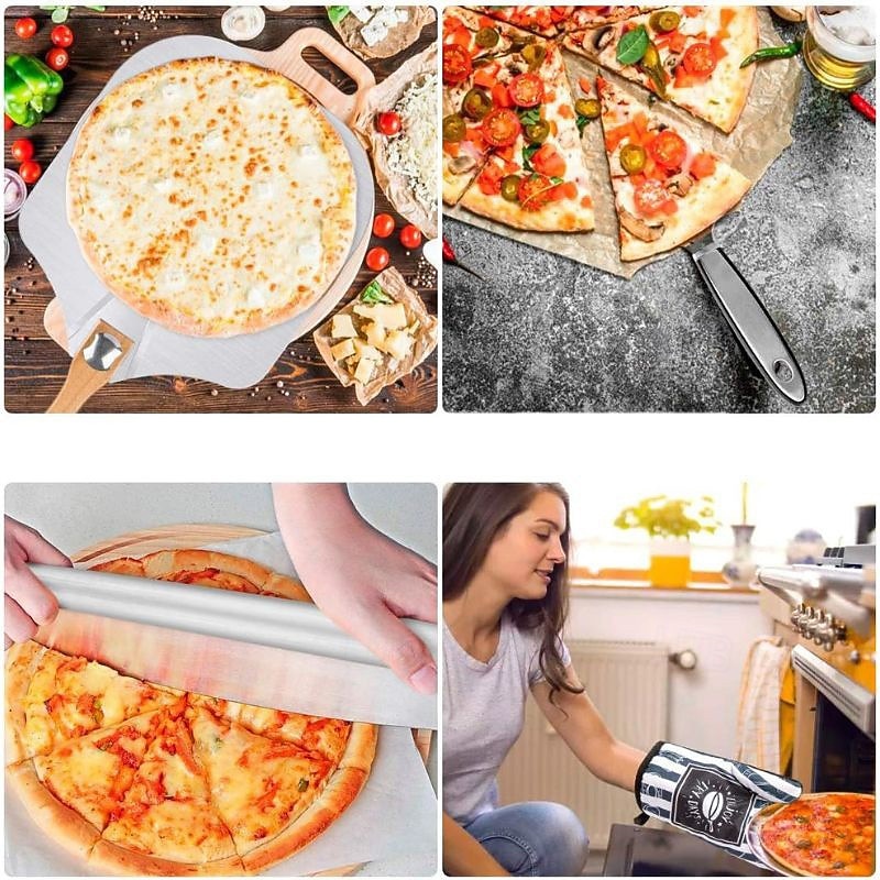 7-teiliges Pizzablech mit Holzgriff Pizza mit Thermohandschuhen Langschneider Pizzabackset 2026 - $125.99 –P2