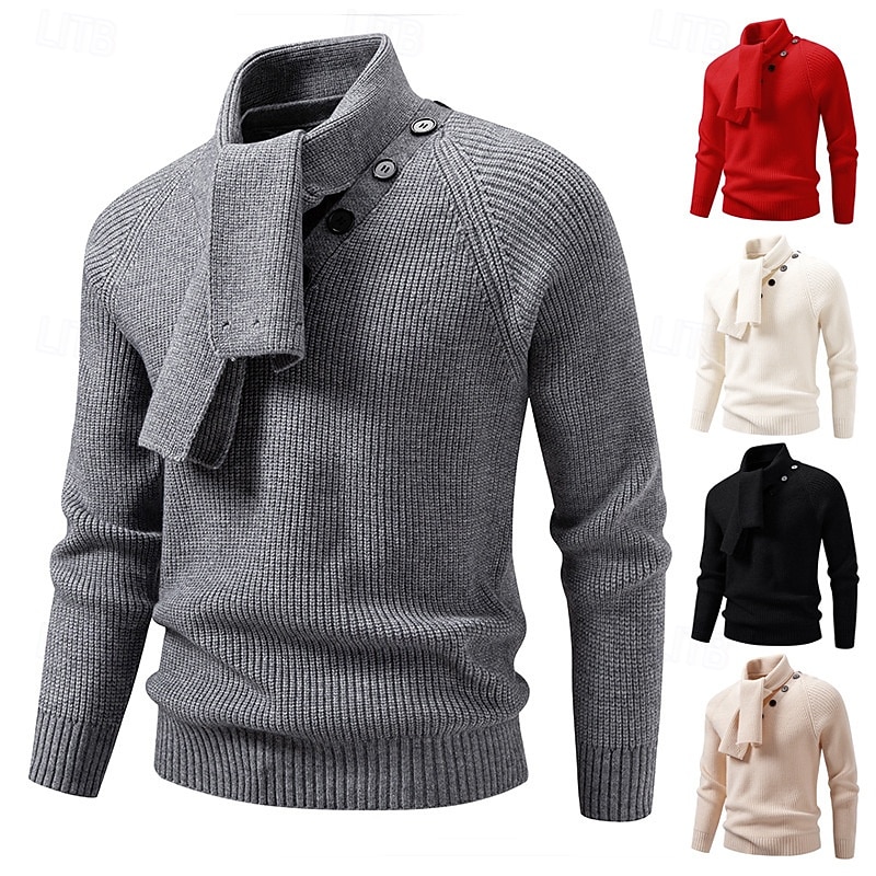 Homens Suéter Pulôver suéter Estriado Tricotar Tops regulares Conversível Tricotado Tecido Xaile Roupa de Malha Moderna Casual Roupa Diária Roupa Outono Inverno Preto Branco M L XL de 2026 por $39.99 –P1